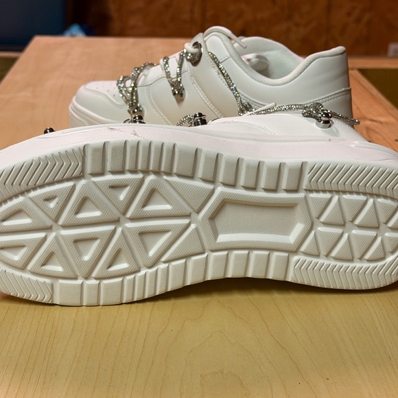 White Sneakers with Silver Accents with Rhinestone Lace - Picture 12 of 12